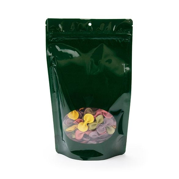 Stå upp påsar Grön med ovalt fönster 17x9x28.5cm | 340 gram med hängande hål (100 st) [ZBGO4HGH]