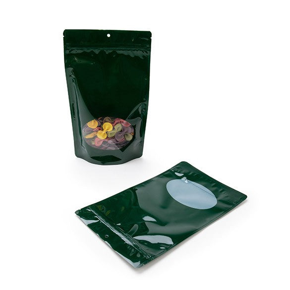 Stå upp påsar Grön med oval Fönster 17x9x28,5cm | 340 gram (100 st) [ZBGO4HG]