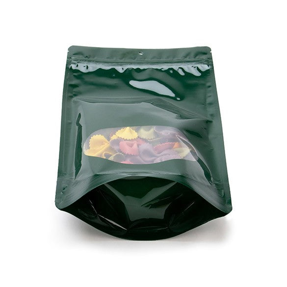 Stå upp påsar Grön med oval Fönster 17x9x28,5cm | 340 gram (100 st) [ZBGO4HG]