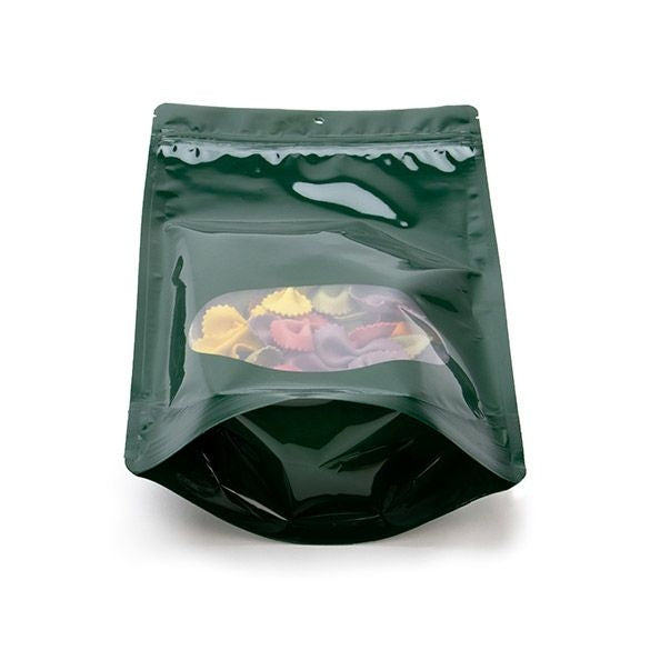 Stå upp påsar Grön med ovalt fönster 17x9x28.5cm | 340 gram med hängande hål (100 st) [ZBGO4HGH]