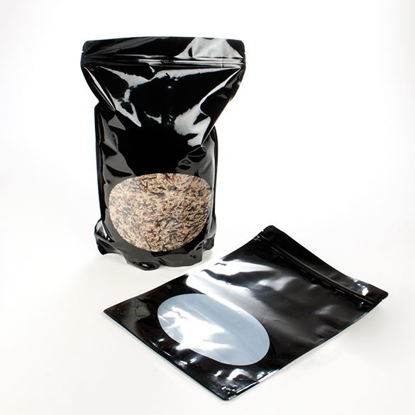 Stå upp påsar Svart med oval Fönster 23x12x34,5cm | 907 gram (100 st) [ZBGO6B]