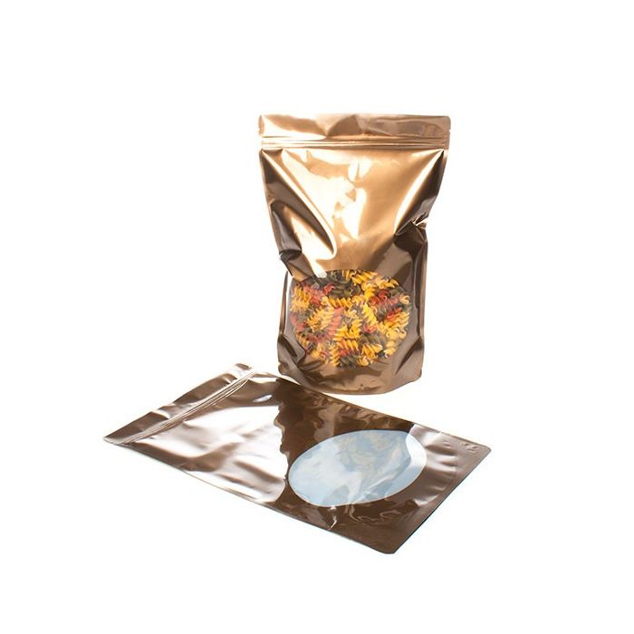 Stå upp påsar Brons med oval Fönster 23x12x34,5cm | 907 gram (100 st) [ZBGO6BZ]