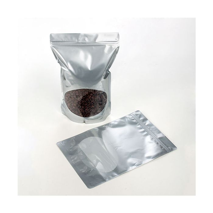 Stå upp påsar Silver med oval Fönster 23x12x34,5cm | 907 gram (100 st) [ZBGO6S]