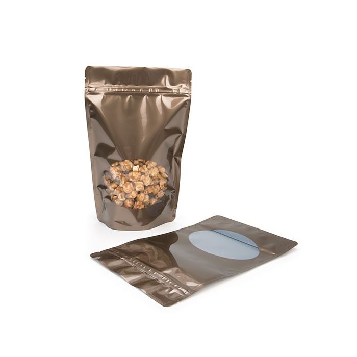 Stå upp påsar Brons 14,9x8,9x23,2cm med oval Fönster (100 st) [ZBGO7BZ]