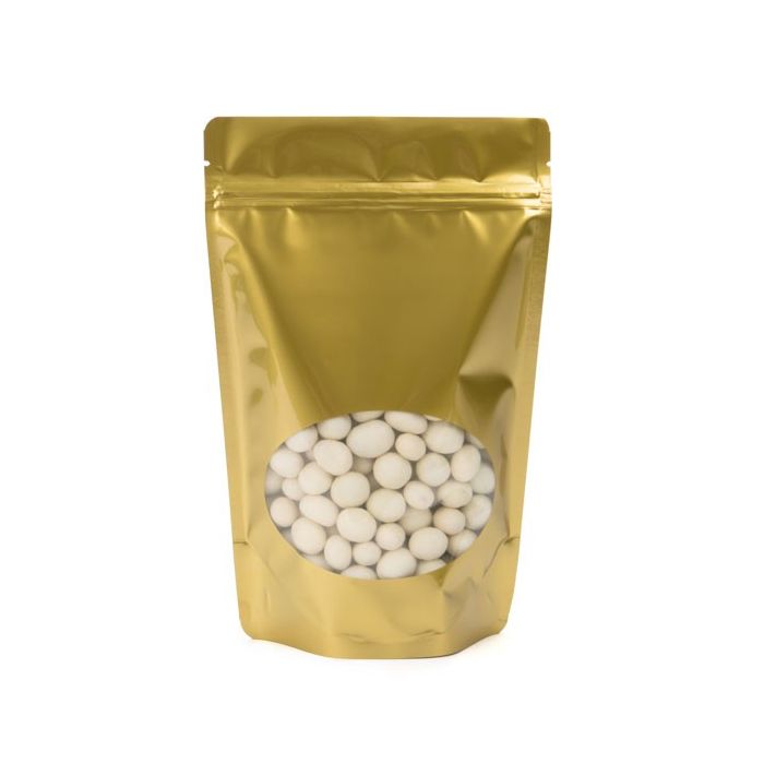 Stå upp påsar Guld med oval Fönster 15x9x23,2cm | 312 gram (100 st) [ZBGO7G]