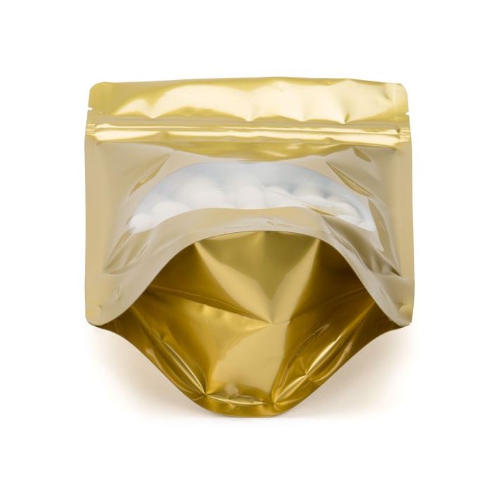 Stå upp påsar Guld med oval Fönster 15x9x23,2cm | 312 gram (100 st) [ZBGO7G]