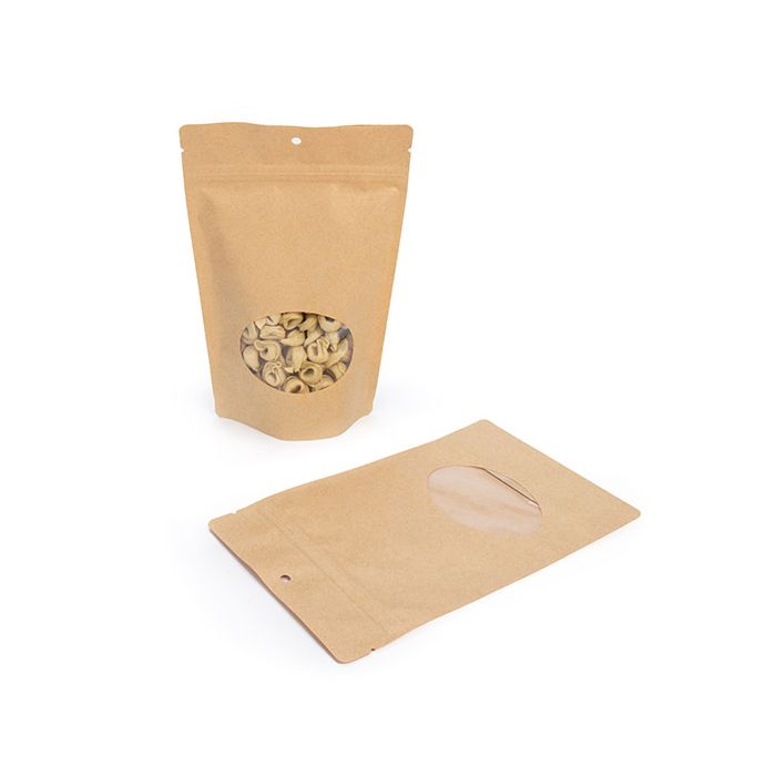 Kraft Stå upp påsar med ovalt fönster 15 x 9 x 23 cm (100 st) [ZBGO7KH]