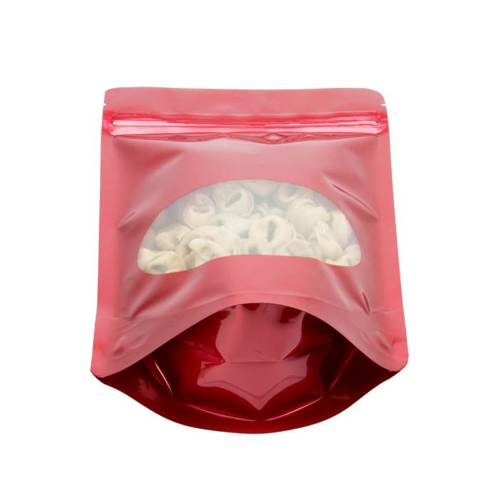 Stå upp påsar Röd med oval Fönster 15x9x23,2cm | 312 gram (100 st) [ZBGO7R]