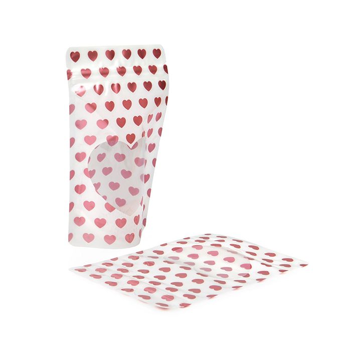 Stand Up Pouches White With Hearts 13x7,9x20,6 cm