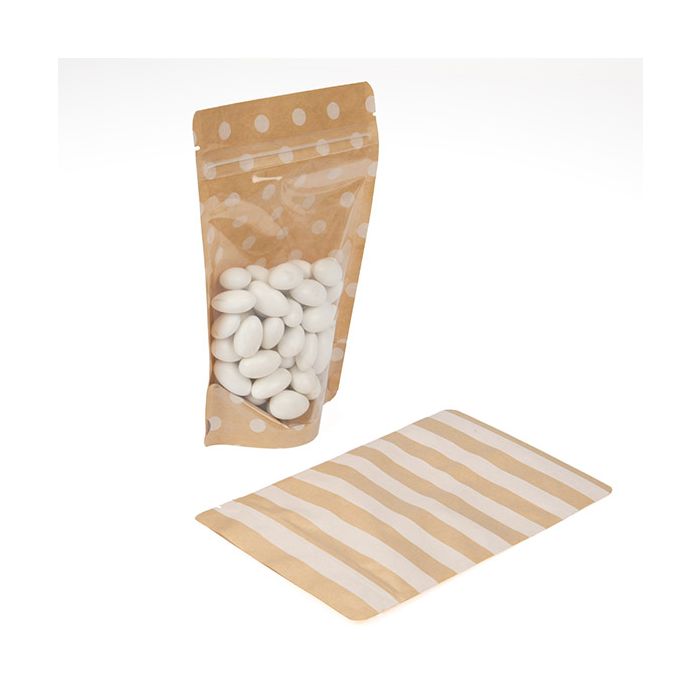 Stå upp påsar Transparent/Kraft med prickmönster 13x7,9x20,6 cm (25 st) [ZBGSW3SD]