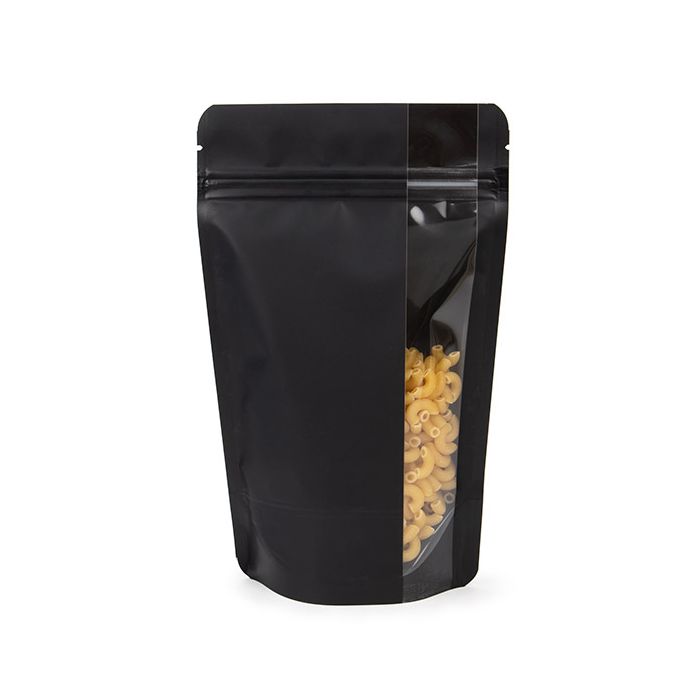 Stå upp påsar Matt Svart Med Vertikalt Fönster 13x7,9x20,6 cm (100 st) [ZBGV3MB]