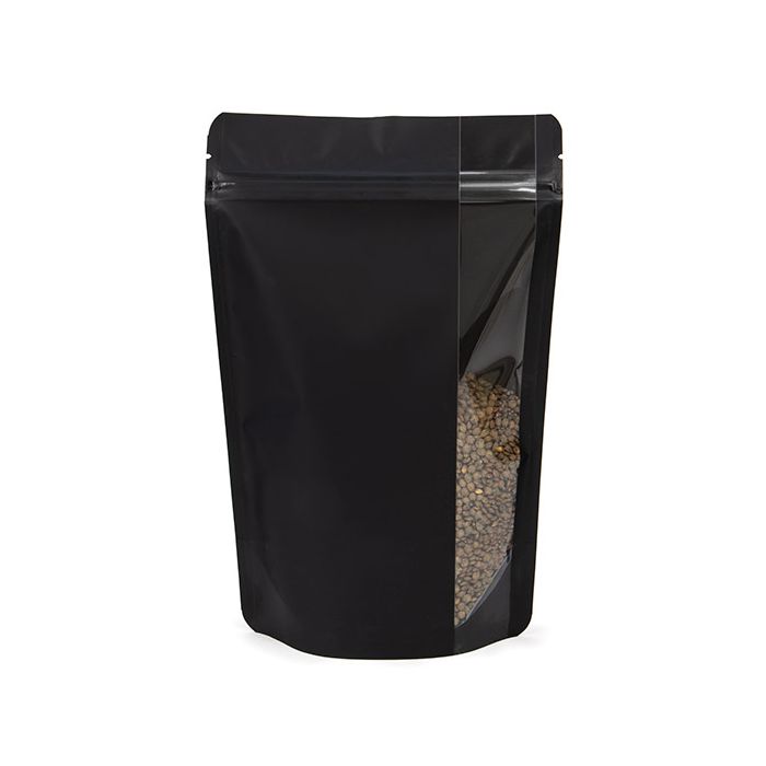 Stå upp påsar Matt Svart Med Vertikalt Fönster 14,9x8,9x23,2 cm (100 st) [ZBGV7MB]