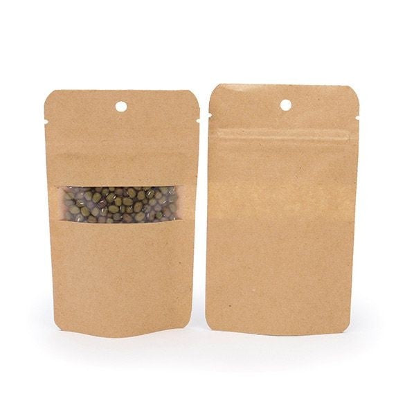 Stå upp påsar Kraft 8x5x13cm | 28 gram med upphängningshål (100 st) [ZBGW1KH]