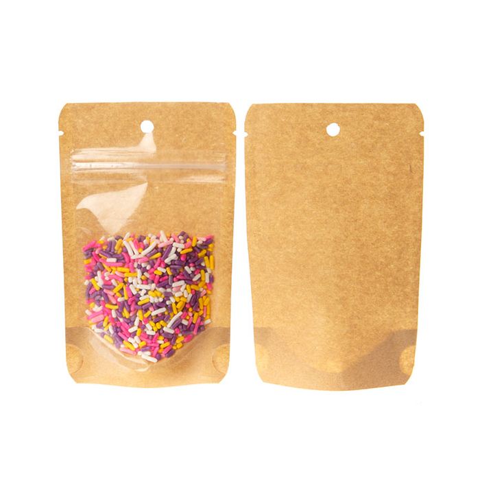 Kraft bakad Stå upp påsar 8 x 5 x 13 cm med upphängningshål (100 st) [ZBGKC1H]