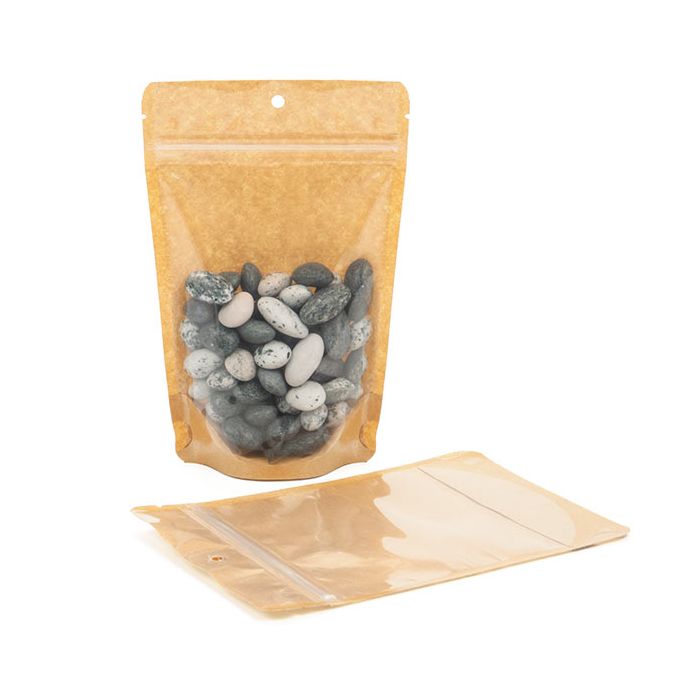 Kraft bakad Stå upp påsar 12 x 7,5 x 18,5 cm med upphängningshål (100 st) [ZBGKC46H]