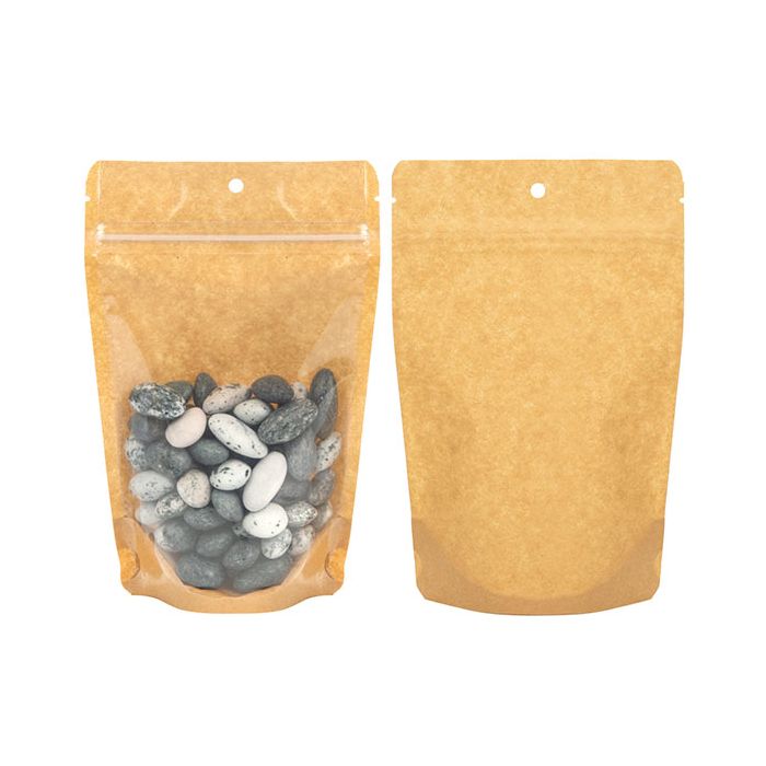 Kraft bakad Stå upp påsar 12 x 7,5 x 18,5 cm med upphängningshål (100 st) [ZBGKC46H]