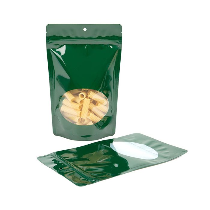 Stå upp påsar Grön med ovalt fönster 14,9x8,9x23,2cm med hängande hål (100 st) [ZBGO7HGH]