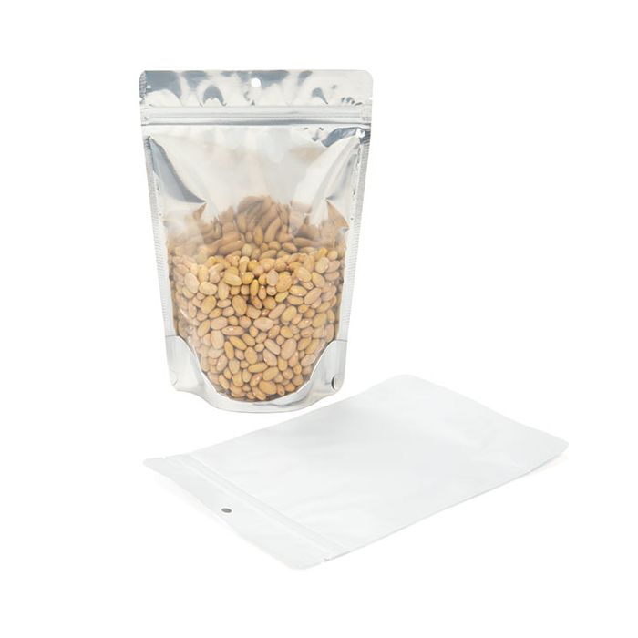 Stå upp påsar med vit baksida 15 x 9 x 23 cm med upphängningshål (100 st) [ZBGW7H]