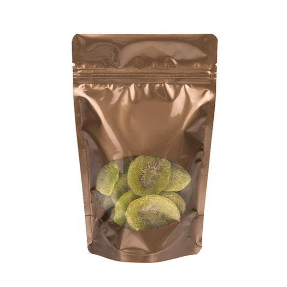 Stå upp påsar Brons med oval Fönster 13x7x20,5cm | 113 gram (100 st) [ZBGO3BZ]