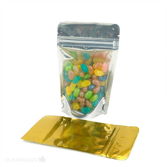Stå upp påsar Transparent/Guld 9,5x5,7x15,7cm | 57 gram (100 st) [ZBGG35]