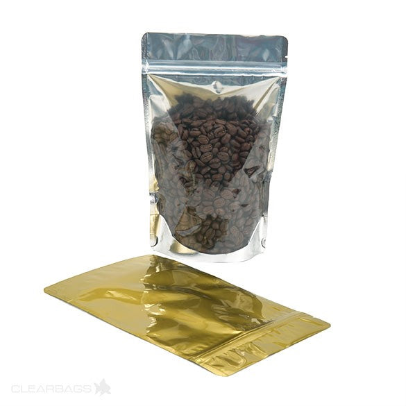 Stå upp påsar Transparent/Guld 14,6x7,9x23cm | 170 gram (100 st) [ZBGG58]