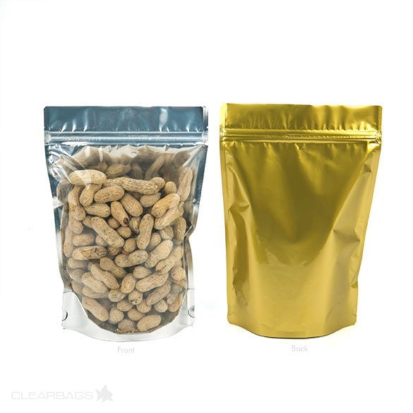 Stå upp påsar Transparent/Guld 17,8x9,8x25,2cm | 283 gram (100 st) [ZBGG69]