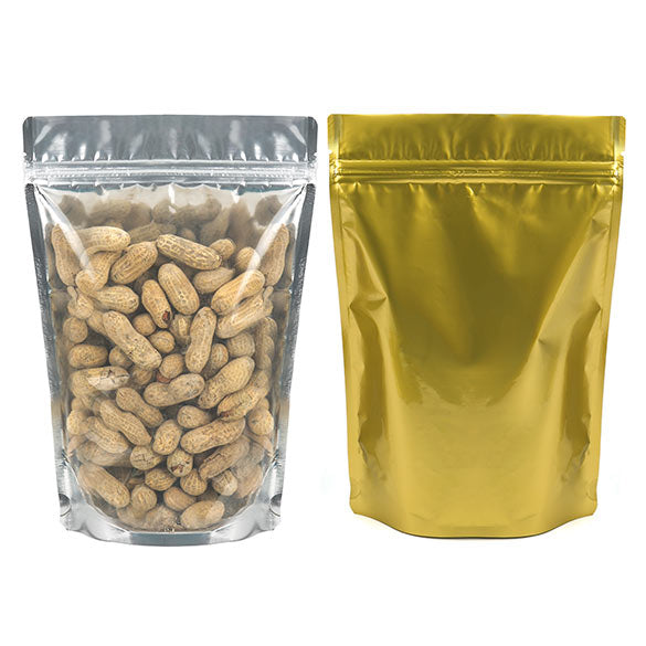 Stå upp påsar Transparent/Guld 17,8x9,8x25,2cm | 283 gram (100 st) [ZBGG69]