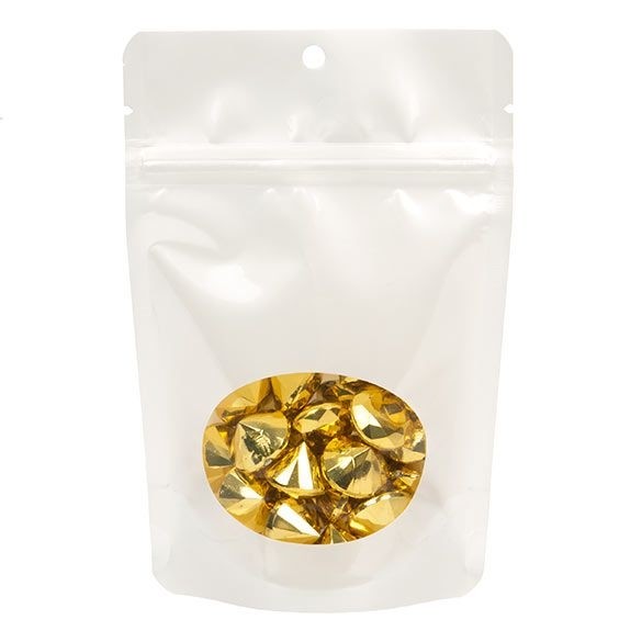 Stå upp påsar Pearl White med ovalt fönster 10.2x6x15.2cm med hängande hål (100 st) [ZBGO2PH]