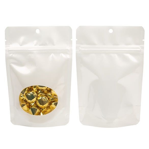 Stå upp påsar Pearl White med ovalt fönster 10.2x6x15.2cm med hängande hål (100 st) [ZBGO2PH]