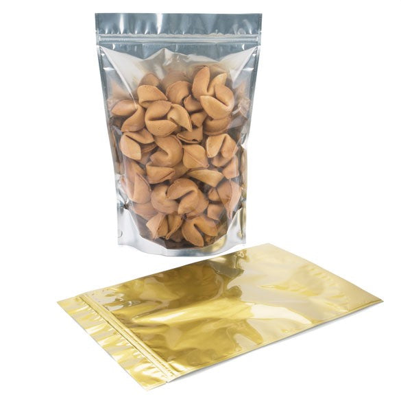 Stå upp påsar Transparent/Guld 23x12x34,5cm | 907 gram (100 st) [ZBGG6]