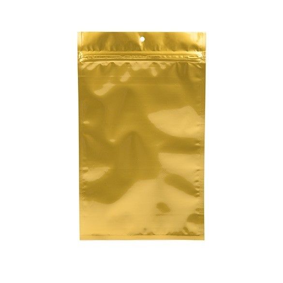 Gold Metallized Hanging Zipper Barrier Bags 12.7 x 20.8 cm (100 Pieces) [HZBB6MG]