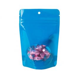 Stå upp påsar Blå med ovalt fönster 10,2x6x15,2cm med hängande hål (100 st) [ZBGO2BLH]