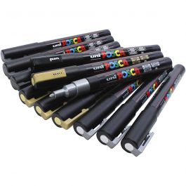 Posca Marker , svart, guld, silver, nr. PC-3M, spets 0,9-1,3 mm, 12 mix./ 1 förp. [HOB-384115]