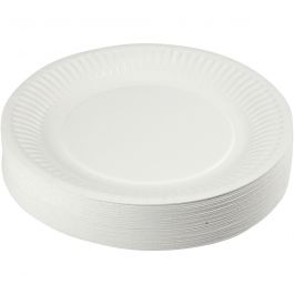 Vita papptallrikar, Dia. 18 cm, 100 st./ 1 förp. [HOB-13204]
