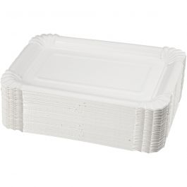 Vita fyrkantiga papptallrikar, stl. 20x13 cm, 250 st./ 1 förp. [HOB-13208]