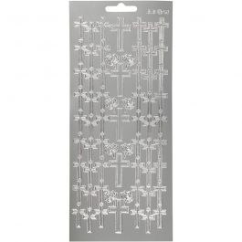 Stickers, kors, ark 10x23 cm, silver, 1 ark [HOB-170013]