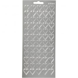 Stickers, hjärtan, ark 10x23 cm, silver, 1 ark [HOB-170020]