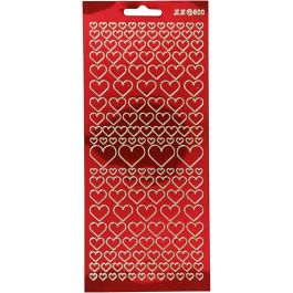 Stickers, hjärtan, ark 10x23 cm, transparent röd, 1 ark [HOB-170044]