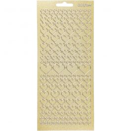Stickers, hjärtan, ark 10x23 cm, guld, 1 ark [HOB-170045]