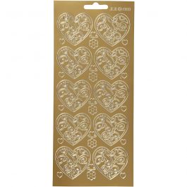 Stickers, hjärtan, ark 10x23 cm, guld, 1 ark [HOB-170052]