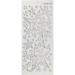 Stickers, stjärnor, ark 10x23 cm, silver, 1 ark [HOB-170064]