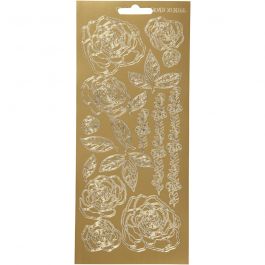 Stickers, rosor, ark 10x23 cm, guld, 1 ark [HOB-170079]