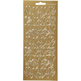 Stickers, hjärtan, ark 10x23 cm, guld, 1 ark [HOB-170104]