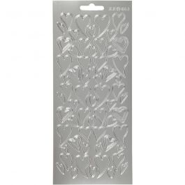 Stickers, hjärtan, ark 10x23 cm, silver, 1 ark [HOB-170105]
