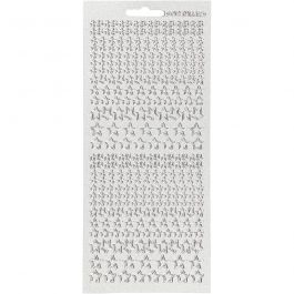 Stickers, stjärnor, ark 10x23 cm, silver, 1 ark [HOB-170113]