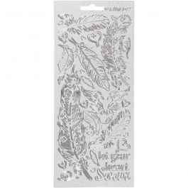 Stickers, fjädrar, ark 10x23 cm, silver, 1 ark [HOB-170130]