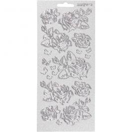 Stickers, rosor, ark 10x23 cm, silver, 1 ark [HOB-170162]