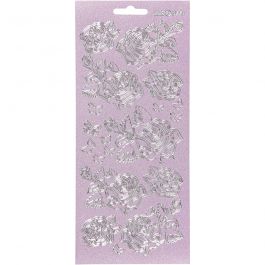 Stickers, rosor, ark 10x23 cm, silver, 1 ark [HOB-170163]