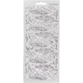 Stickers, fjädrar, ark 10x23 cm, silver, 1 ark [HOB-170191]