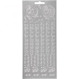 Stickers, jubileum, ark 10x23 cm, silver, 1 ark [HOB-170217]
